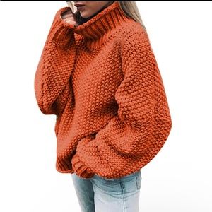 Tribal jeans chunky orange turtleneck sweater